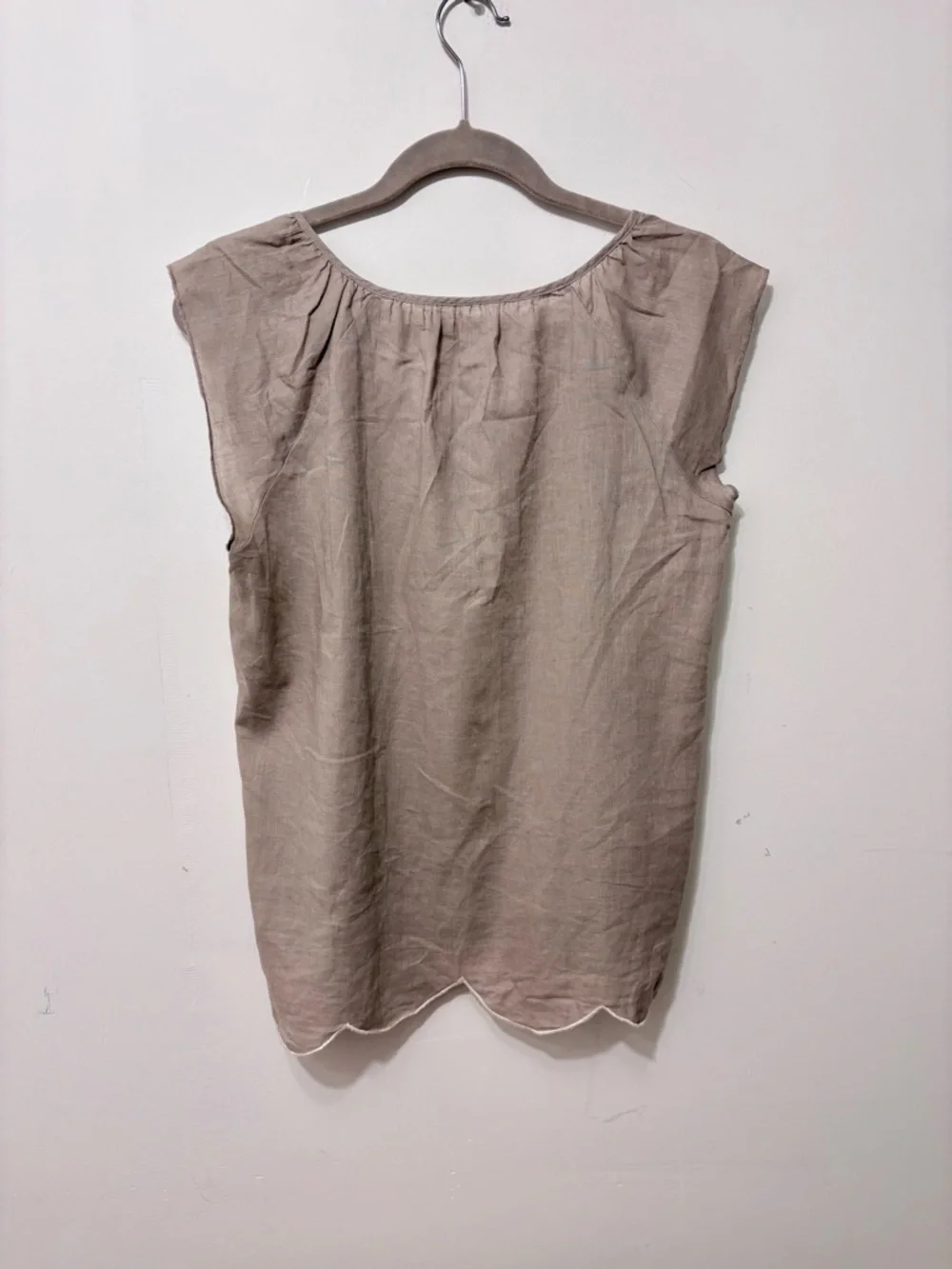 Taupe Embroidered short-sleeved Peasant Blouse - Picture 3 of 9